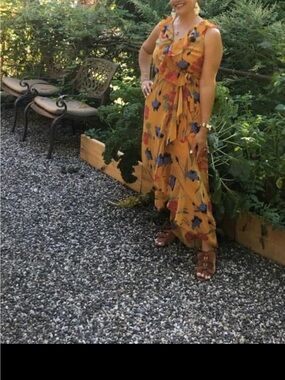 Japna Mustard Yellow Floral High-Low Dress